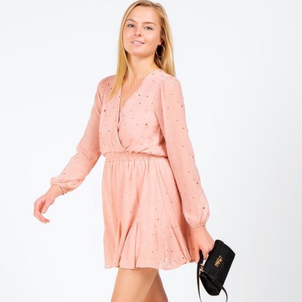Francesca’s Collection pink w/ gold stars dress⭐️